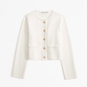 Abercrombie & Fitch LuxeLoft Crew Sweater Jacket in White